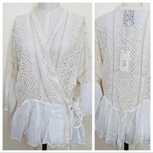JOHNNY WAS Ira Ruffle Kimono Eyelet Natural Size Small New